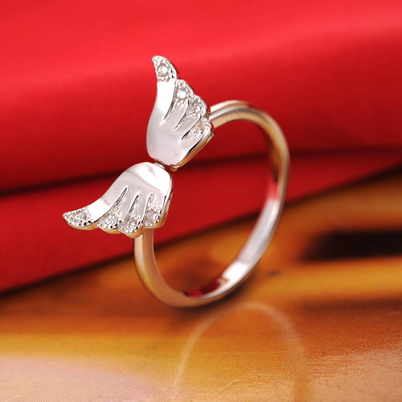 百年宝诚 戒指天使之翼银开口戒指韩版送女友礼物银色