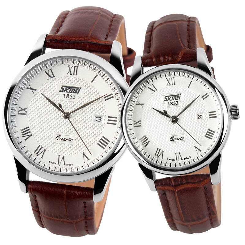 时刻美(skmei)情侣手表 男士潮流经典皮带男表 男女学生石英表时尚