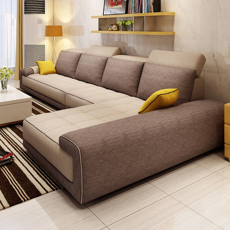 现代简约布艺沙发 客厅转角沙发组合 卡其色 双人位 单人位 左贵妃
