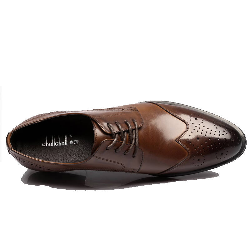 查理男士商务休闲皮鞋男真皮正装鞋英伦布洛克尖头休闲鞋男鞋系带单鞋