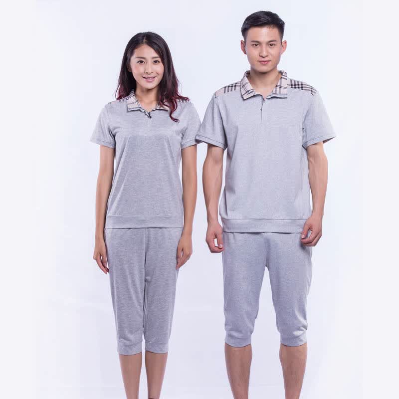 万杰隆 2015夏季新品 时尚休闲情侣套装运动装 短袖t恤七分裤 浅麻灰