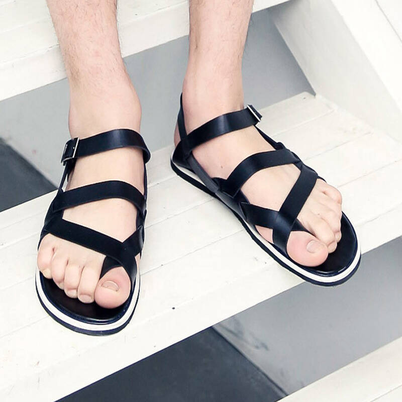 丹杰仕新款时尚男士凉鞋夏季凉鞋男士夹趾沙滩鞋 罗马鞋男潮 黑色 41