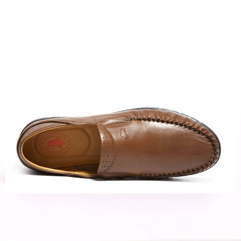 公牛巨人(bulltitan)软牛皮透气商务男鞋英伦复古套脚皮鞋 卡其 42码