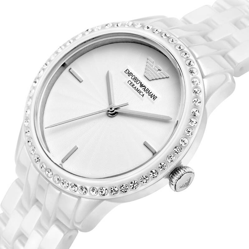 阿玛尼(armani)手表 新款圆盘珍珠母贝钢链女士腕表 ar1477