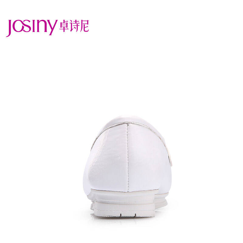 josiny/卓诗尼秋季新款单鞋女休闲鞋舒适平底鞋漆皮浅口鞋 白色 36