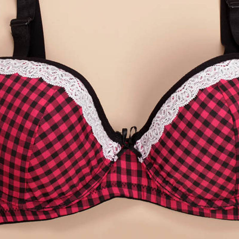 孕之彩孕妇全棉哺乳文胸花边搭配格子喂奶胸罩 yn1073 红色 75b