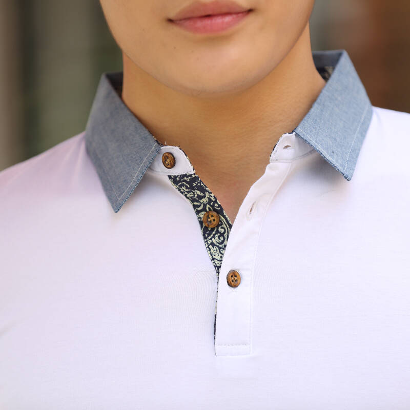 劲臣2014夏装新品polo衫男短袖韩版修身翻领纯色全棉t恤 白色-黄领