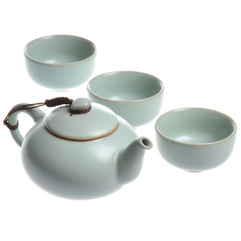 恒福 东道汝窑功夫茶具 开片 天乐茶壶杯组 汝瓷茶具套装特价包邮 月