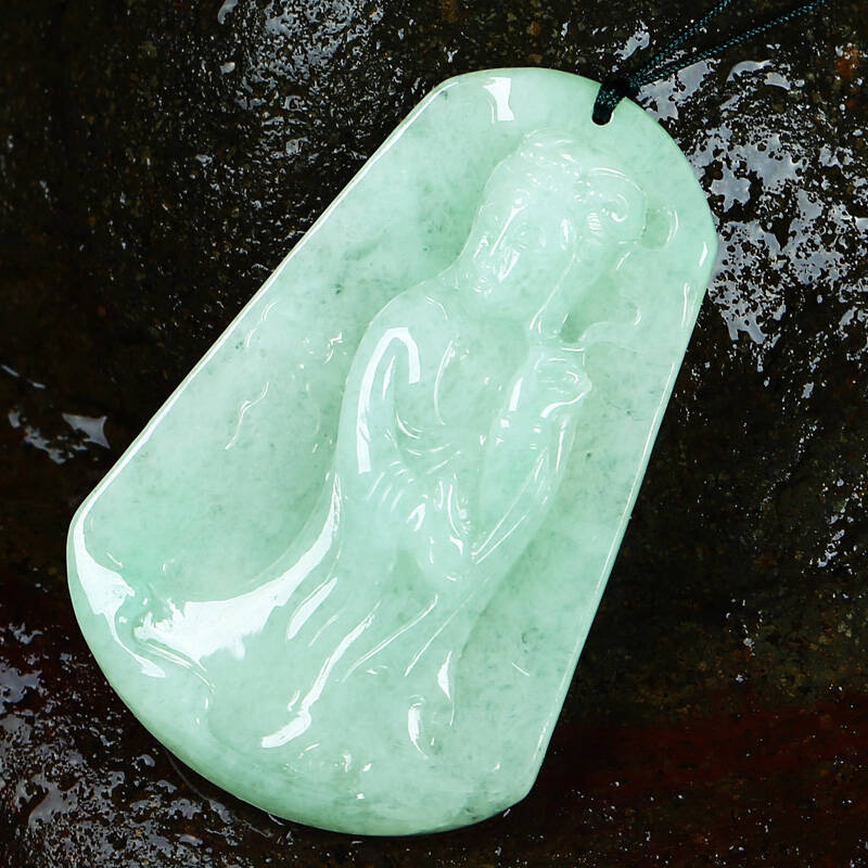 碧玉尊 a货冰糯种翡翠吊坠 男款玉观音玉坠子玉佩玉牌挂件 玉石珠宝