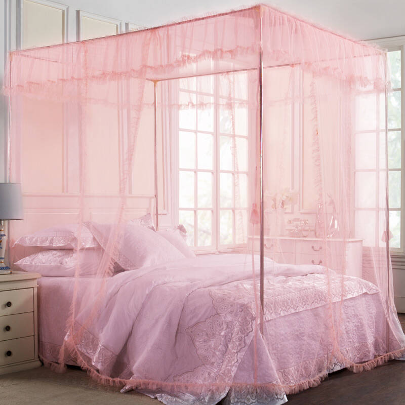 方顶三开门不锈钢落地宫廷蚊帐 玉色 1.5m床