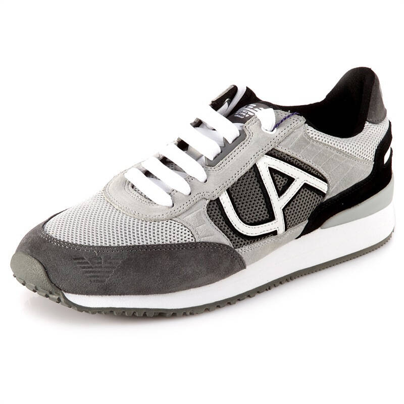armani jeans 阿玛尼 男式深灰色真皮配灰色织物ajlogo运动鞋 t6512 s