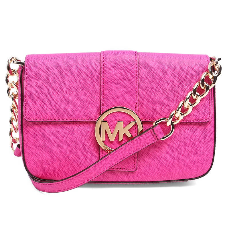 michael kokrs mk迈克·科尔斯 女士玫红色牛皮金属按扣单肩包斜挎包