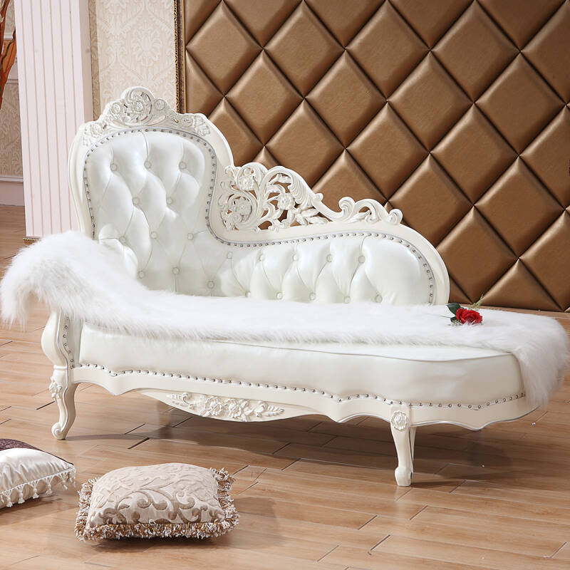 帝轩名典 欧式贵妃椅 贵妃榻 真皮贵妃椅 实木框架躺椅太妃椅 左贵妃