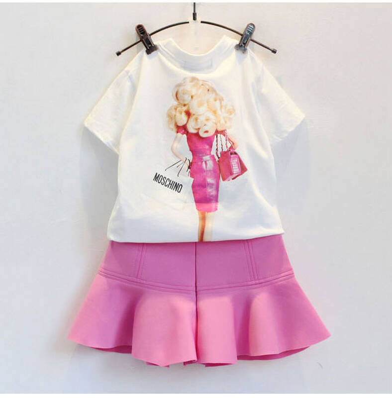 谬姿 童装2015女童夏季新款 芭比短袖 短裙套装 儿童套装 f 粉色宝宝