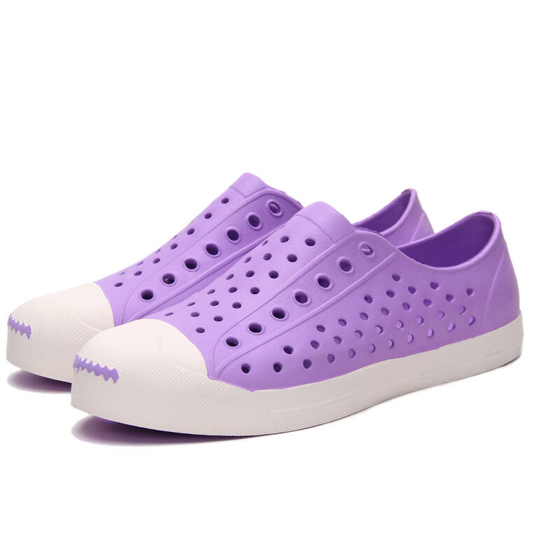 洞洞鞋沙滩情侣凉鞋韩版夏天鸟巢拖鞋子男士休闲凉拖潮鞋开口笑 紫色