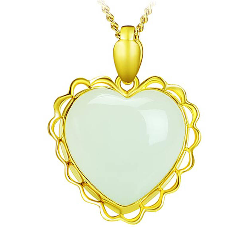 印象眸 金镶玉和田玉足金心形吊坠女款足金玉石黄金挂件 一号