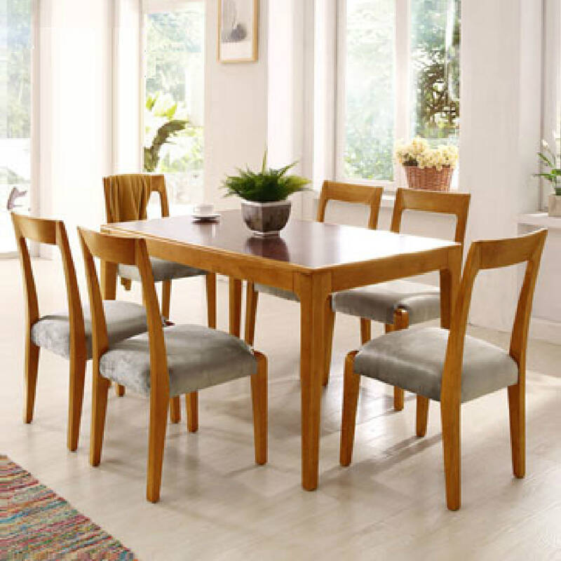 空中森林实木餐桌 木质餐台 宜家四人餐桌 小户型饭桌 原木色 一桌四