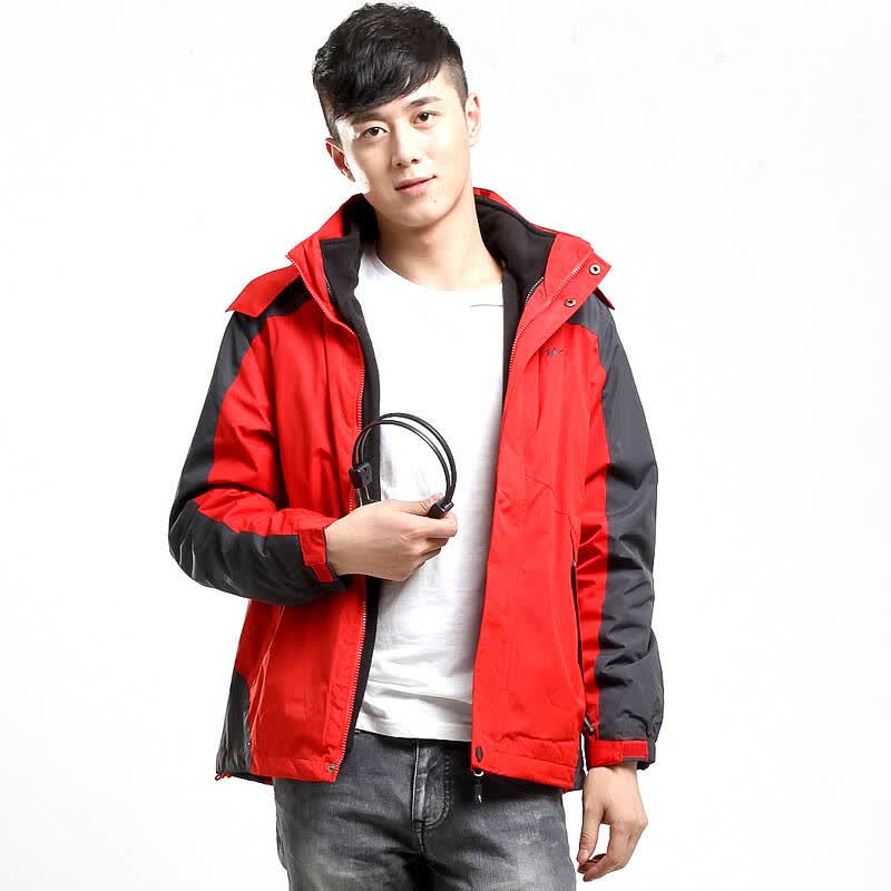 双星 秋冬新款冲锋衣加厚保暖户外两件套 47303 红灰 175/2xl