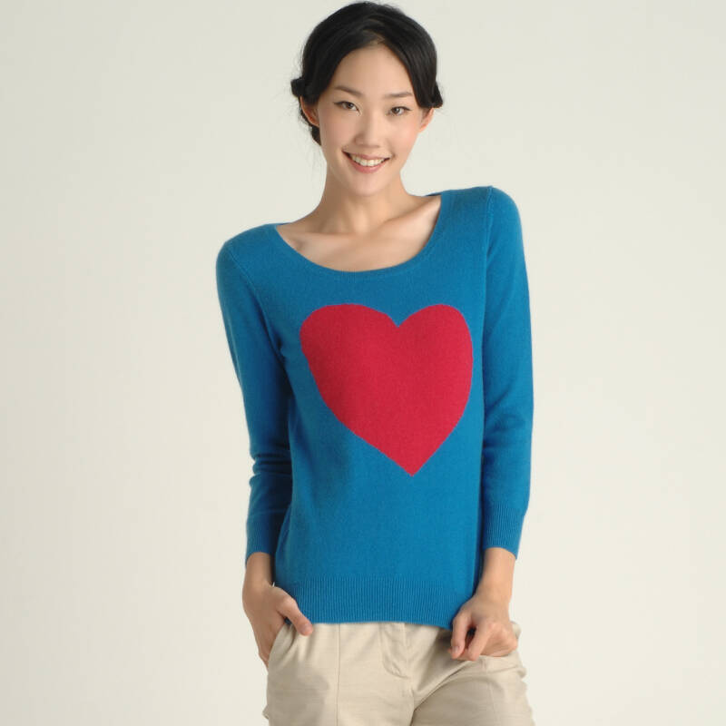 中应zoneline 纯羊绒圆领桃心女套衫 210123 孔雀蓝 175/xl/105