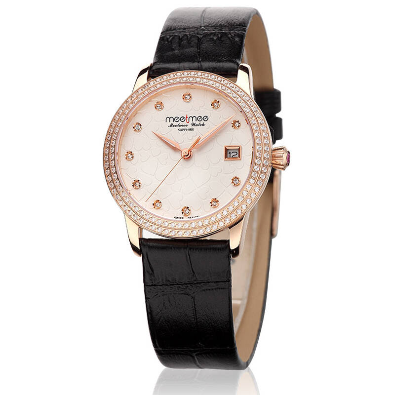 美特美(meetmee)瑞士正品超薄女士手表时尚石英女表真皮带简约防水小