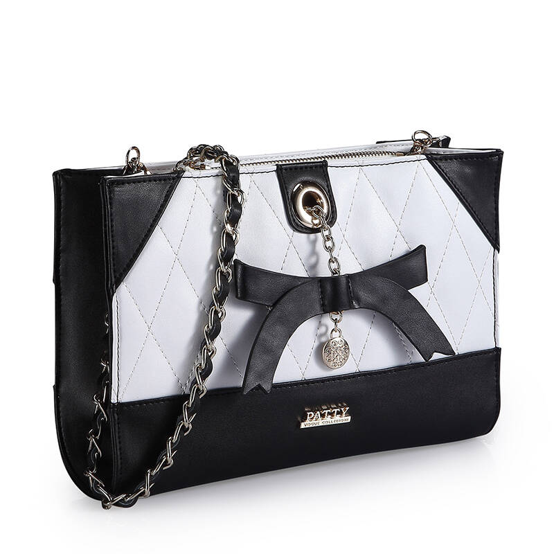 patty芭迪2014夏季新款 欧美时尚撞色拼接 菱格单肩包 牛皮斜跨包