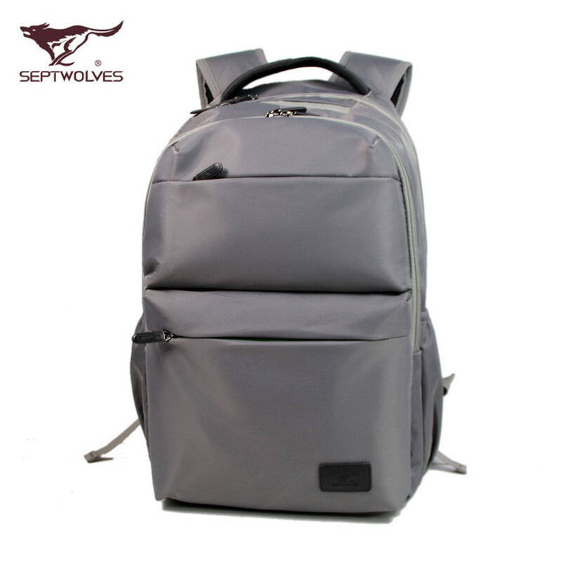 七匹狼(septwolves)新款灰色运动包时尚牛津布耐磨休闲双拉链男士双肩