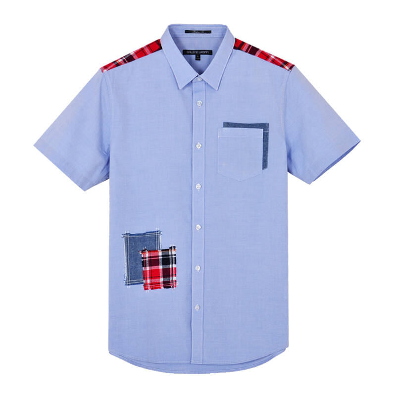 班尼路都市系列(baleno urban)男装新款短袖贴布净色牛津纺衬衣 牛仔