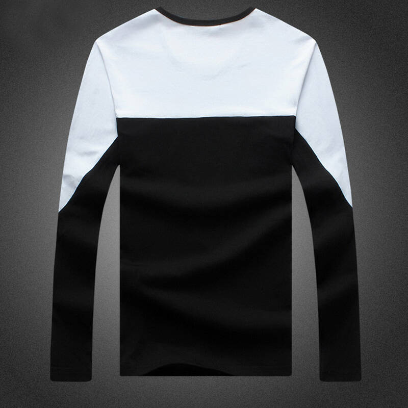 雷特赛格 2015秋新款长袖男装圆领拼色三角t恤长 上白下黑 m
