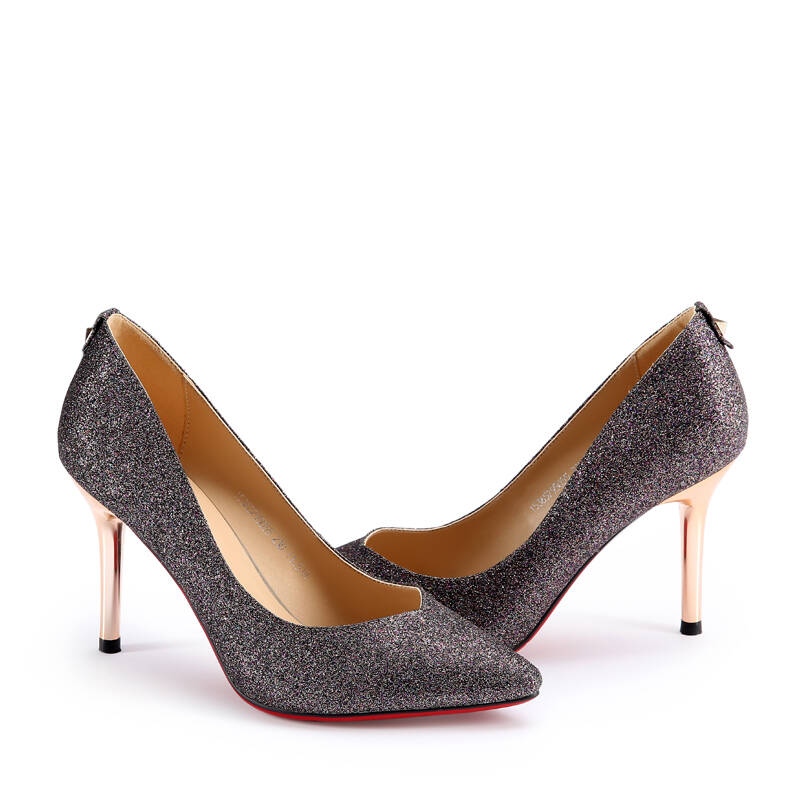 josiny/卓诗尼浅口尖头单鞋女秋 2015新款欧美高跟女鞋153657950 咖啡