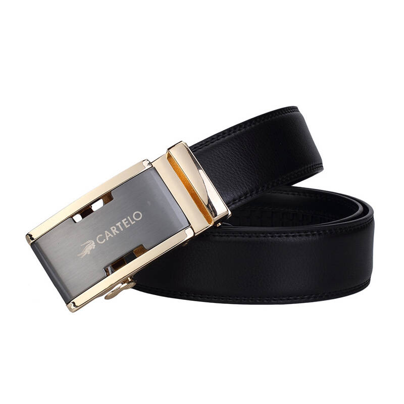 【闪购特卖】卡帝乐鳄鱼(cartelo)男士腰带牛剖层自动扣皮带黑色