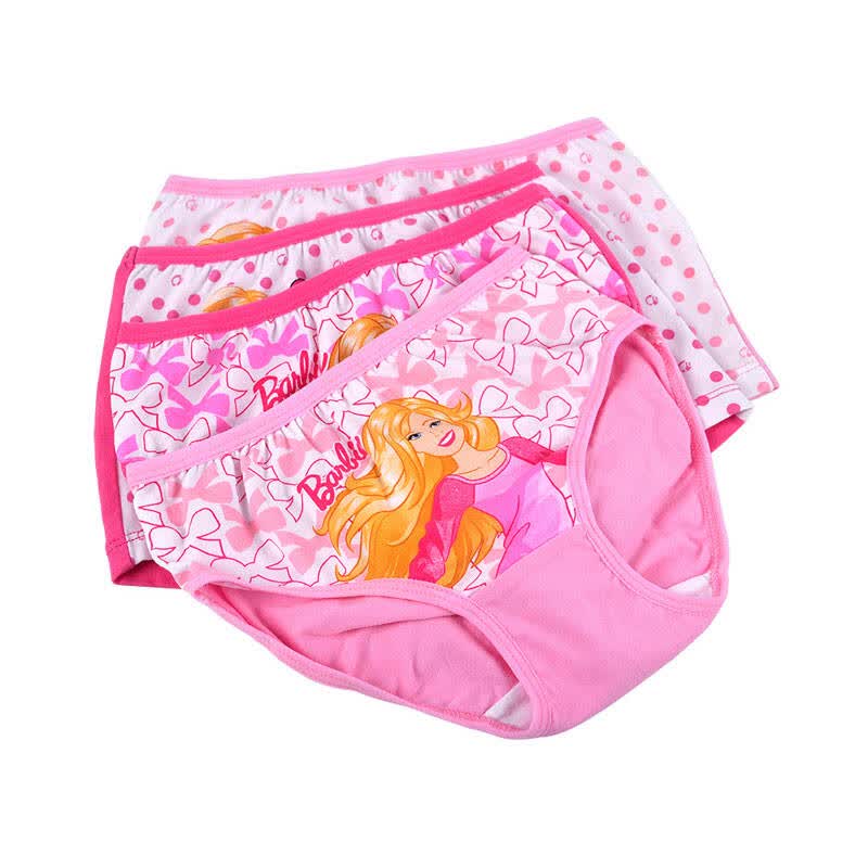 芭比( barbie)儿童纯棉平角女宝宝小孩4条装三角内裤 sb9175 120