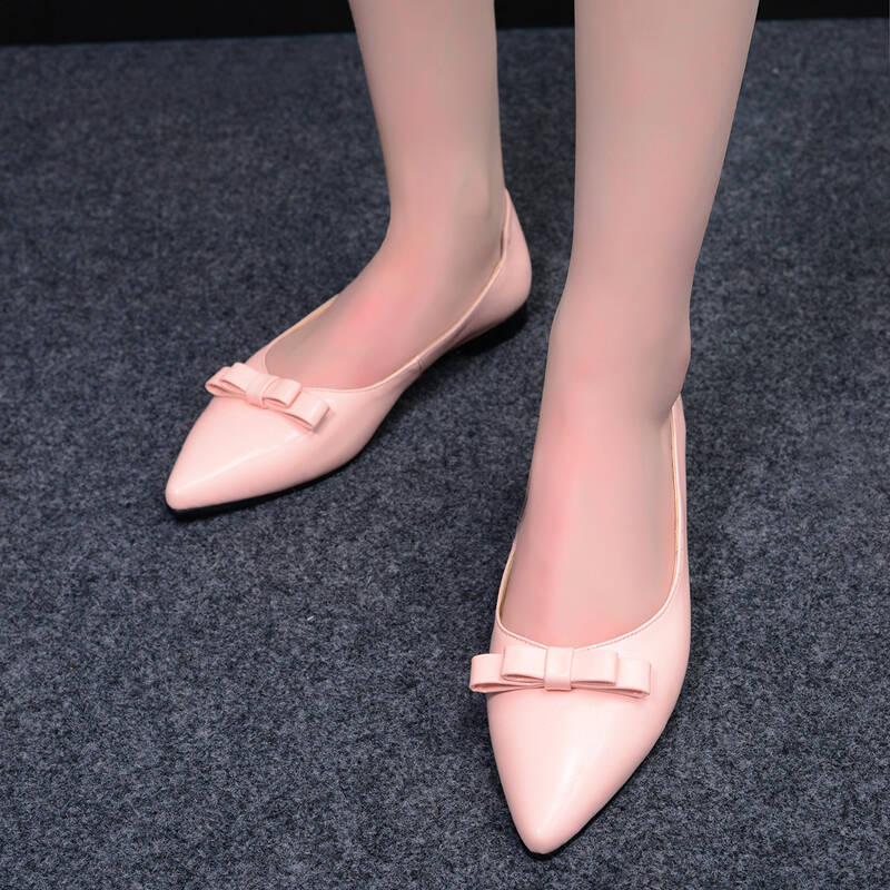 婵蒂拉兹单鞋女2015新款时尚平底鞋纯色浅口尖头鞋蝴蝶结真皮平跟鞋