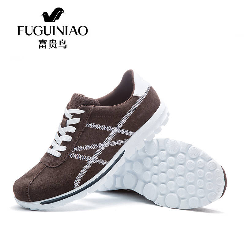 富贵鸟男鞋运动鞋男士时尚潮鞋子透气反绒皮休闲鞋 暗棕色 44