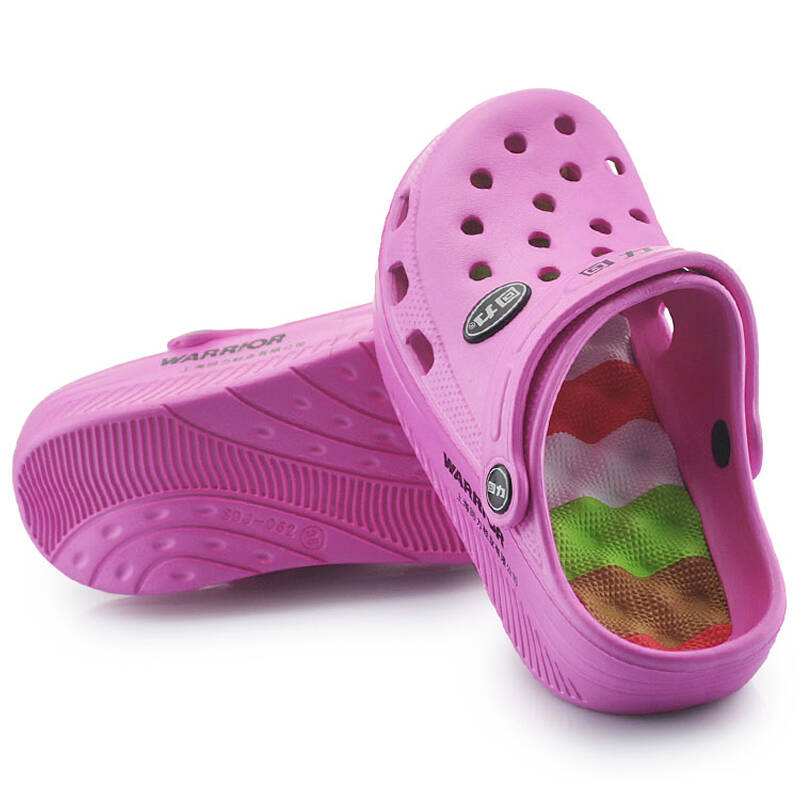 回力夏季女拖鞋沙滩鞋凉鞋拖鞋花园鞋坡跟洞洞鞋062 粉红色 39