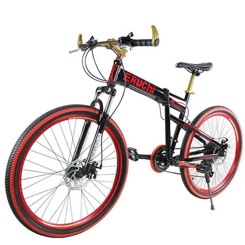 成人折叠山地山地车双碟刹指拨避震山地车彩配牛角把山地自行车 黑