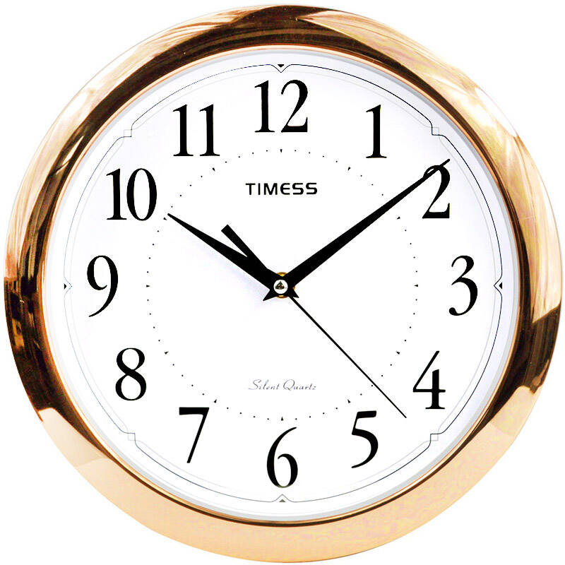 天美时(timess)挂钟 超静音客厅钟表11英寸圆形挂表玫瑰金t234