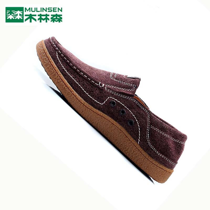木林森mulinsen新款英伦磨砂皮 透气潮流套脚懒人鞋240017 红棕 44