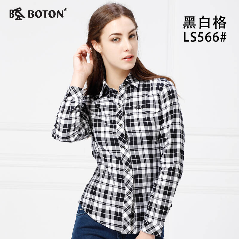 boton波顿女装上衣衬衫ls566 黑白格 xxxl