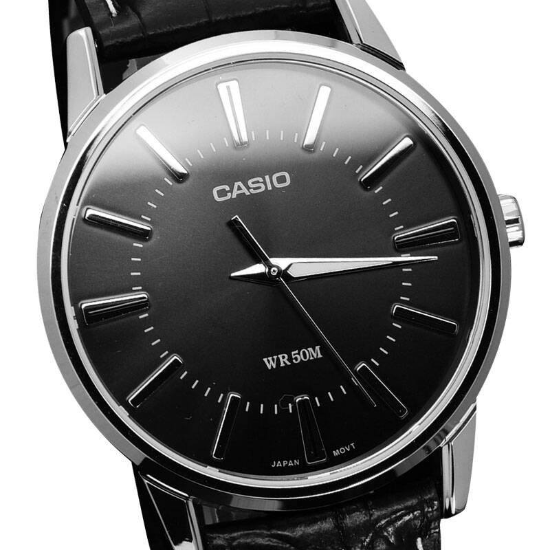 【全国联保】卡西欧(casio)手表 指针系列石英男表 黑盘皮mtp-1303l