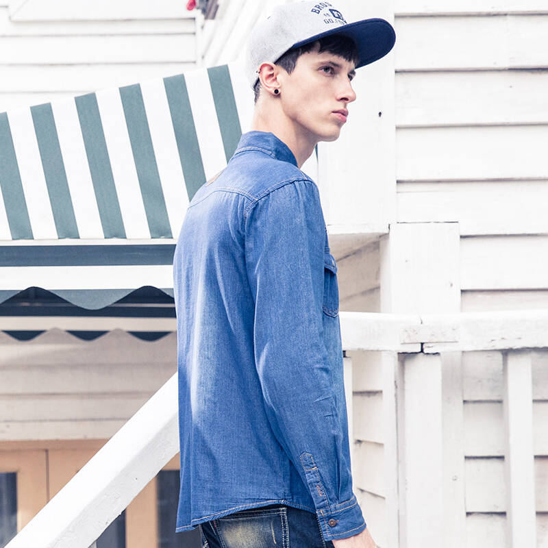 college home 英伦学院风潮牌男装 男士 牛仔衬衫 男 衬衣 日系潮 c