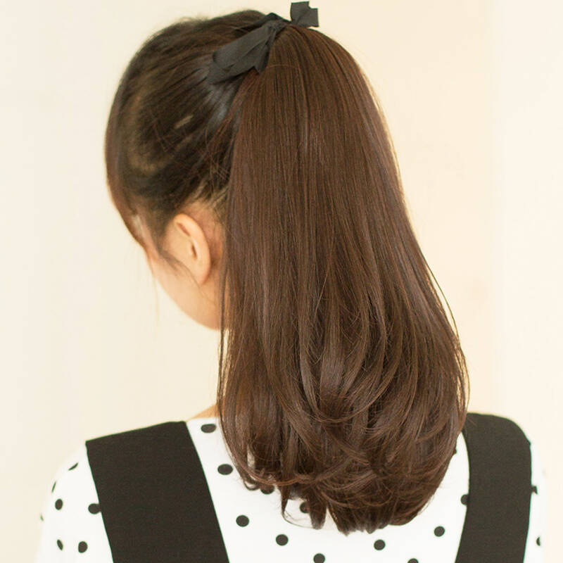 假发马尾短直发微内扣 短梨花马尾接发片马尾内弯假发女短发 深棕