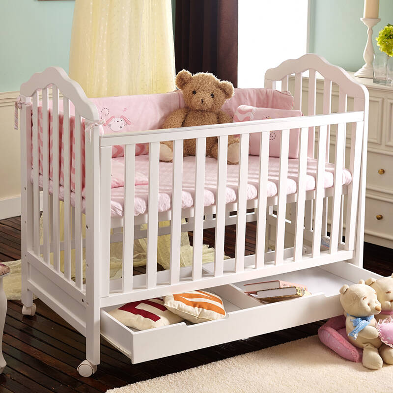 可优比(kub)欧式婴儿床实木多功能宝宝床 白色 - 京东