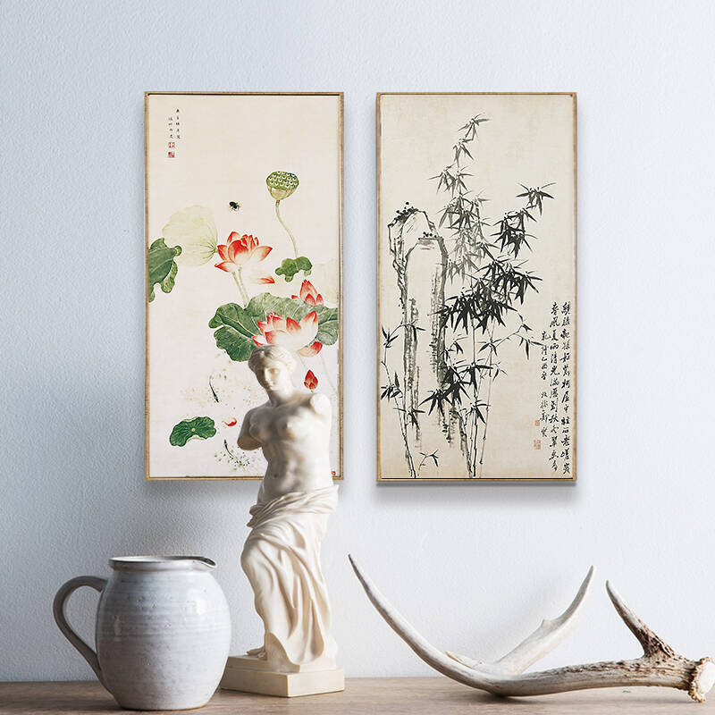 装饰画沙发背景墙三联画玄关挂画竖版倾城丹青 c款-郑板桥-竹石图轴