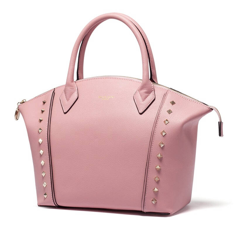 歌莉娅(gliya)新款女士手提包时尚牛皮水饺包铆钉单肩包大包g289 粉色
