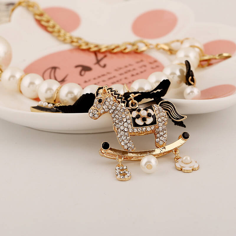 珞克小姐 本命年小马仿珍珠数字短项链毛衣链韩版配饰