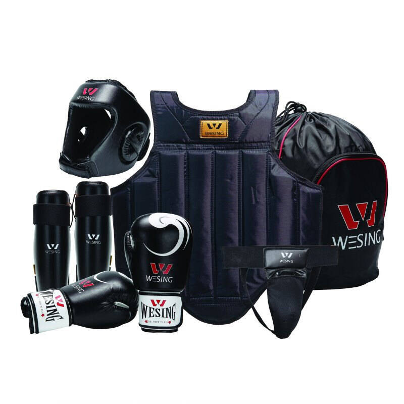 九日山护具 散打护具套装五件套六件套八件套装备用品 拳套护胸头盔护