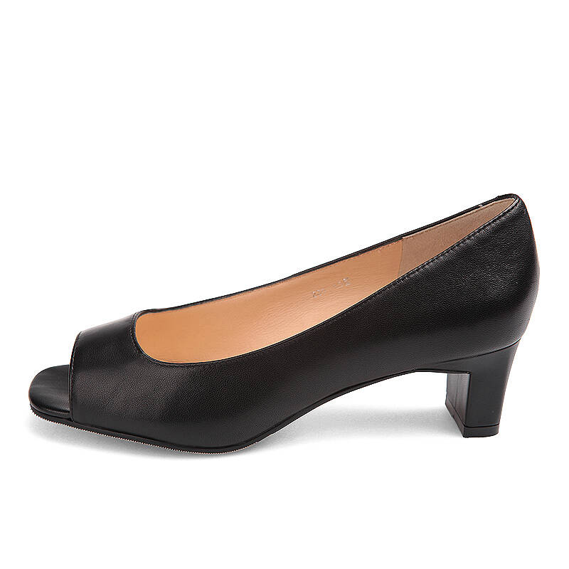 舒适中跟素面羊皮女鞋休闲职场白领鱼嘴单鞋1450341 黑色羊皮610102