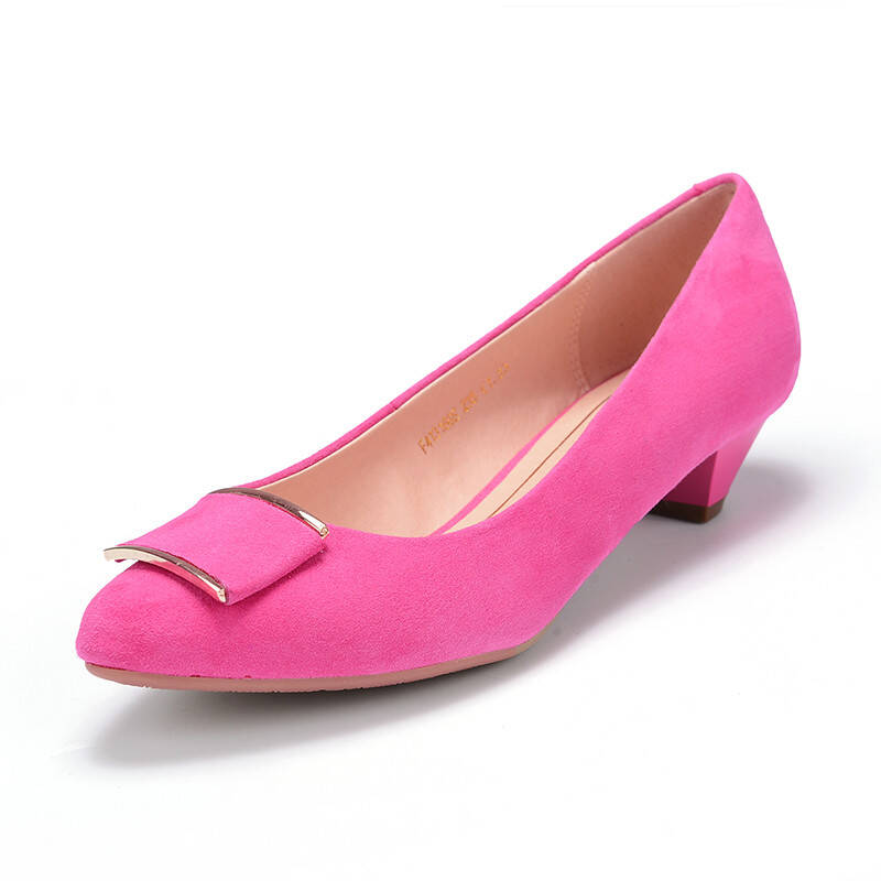 羊绒真皮低跟浅口女鞋 玫红 39 - 京东