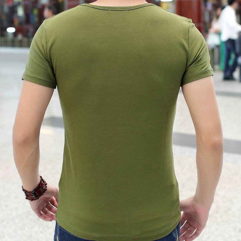 酷榜borncool 2014春装男士棉打底短袖t恤 军绿色圆领 l