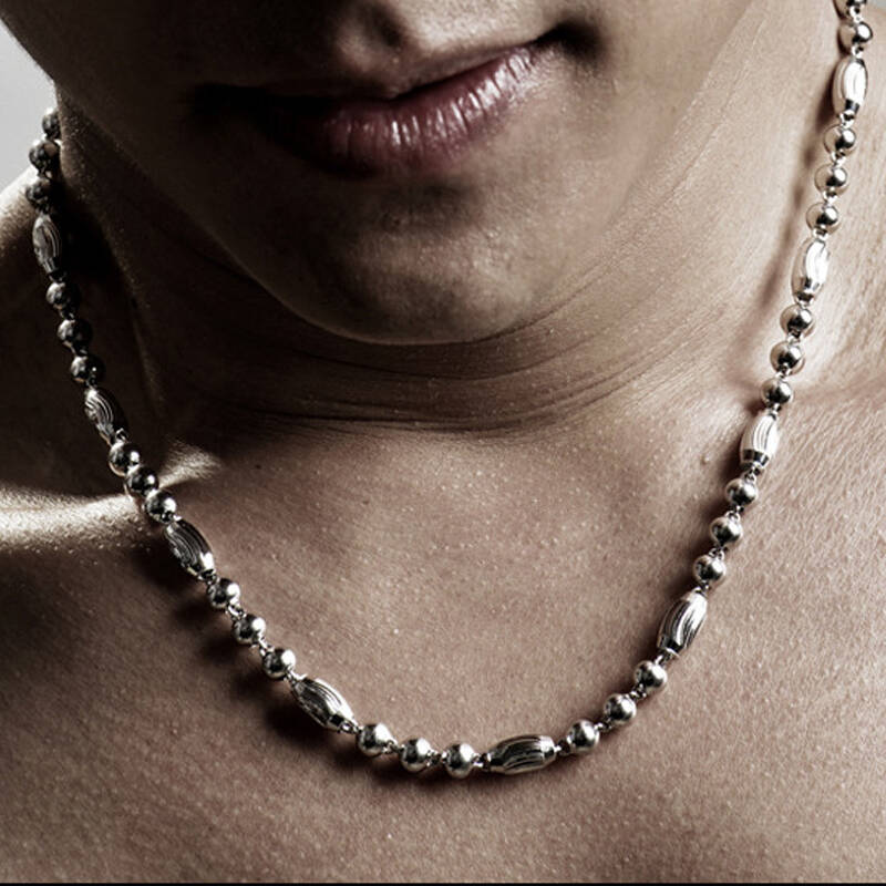 maomao 橄榄珠链 925银项链男 男式项链 饰品 银饰首饰 1006 8毫米粗